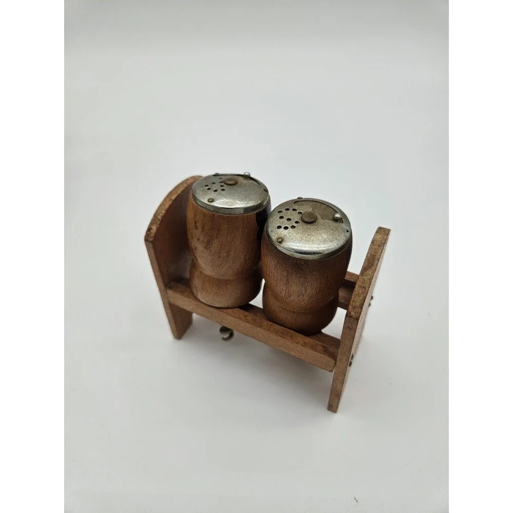 New York StateSalt & Pepper Shaker Bottle Opener Corkscrew Set Wood Vtg B7#32